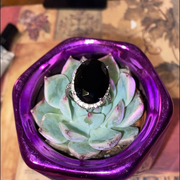 18k white gold plated Black Onyx w/ white … - Picture 2 of 8